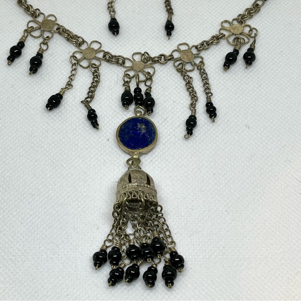 Vintage Handmade Afghan Lápiz Lazuli Necklace and Matching Earring Set